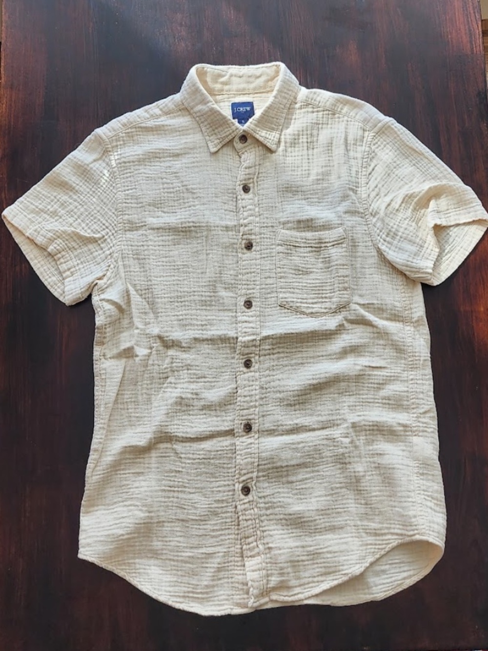 J.Crew Men’s Cotton Gauze Short Sleeve Button-Up – Size Small – Cream